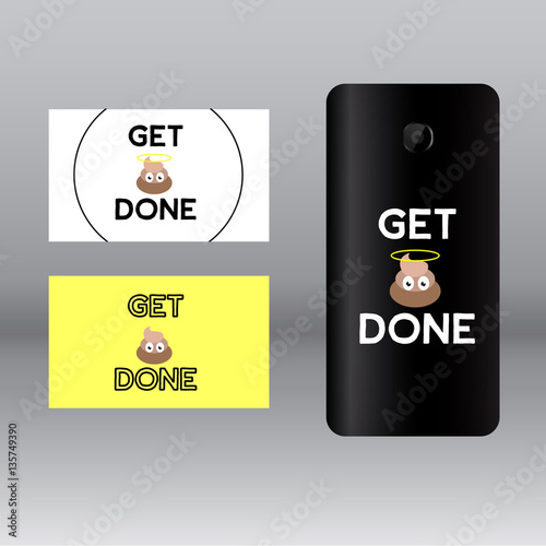 colored stickers for mobile phone with inscription get shit done on grey background 