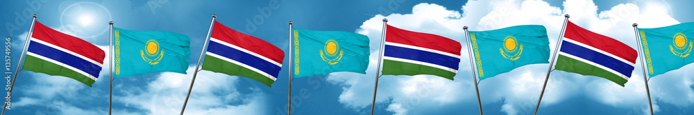 Gambia flag with Kazakhstan flag, 3D rendering Gambia flag with Kazakhstan flag, 3D rendering