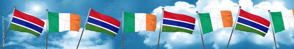 Gambia flag with Ireland flag, 3D rendering Gambia flag with Ireland flag, 3D rendering