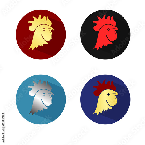 set of colored roosters icons isolated on white background