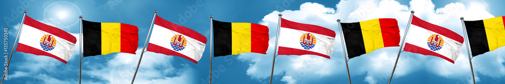french polynesia flag with Belgium flag, 3D rendering french polynesia flag with Belgium flag, 3D rendering