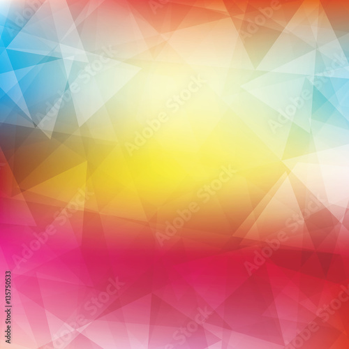 Bright pattern textured by triangles. Colorful background. CMYK