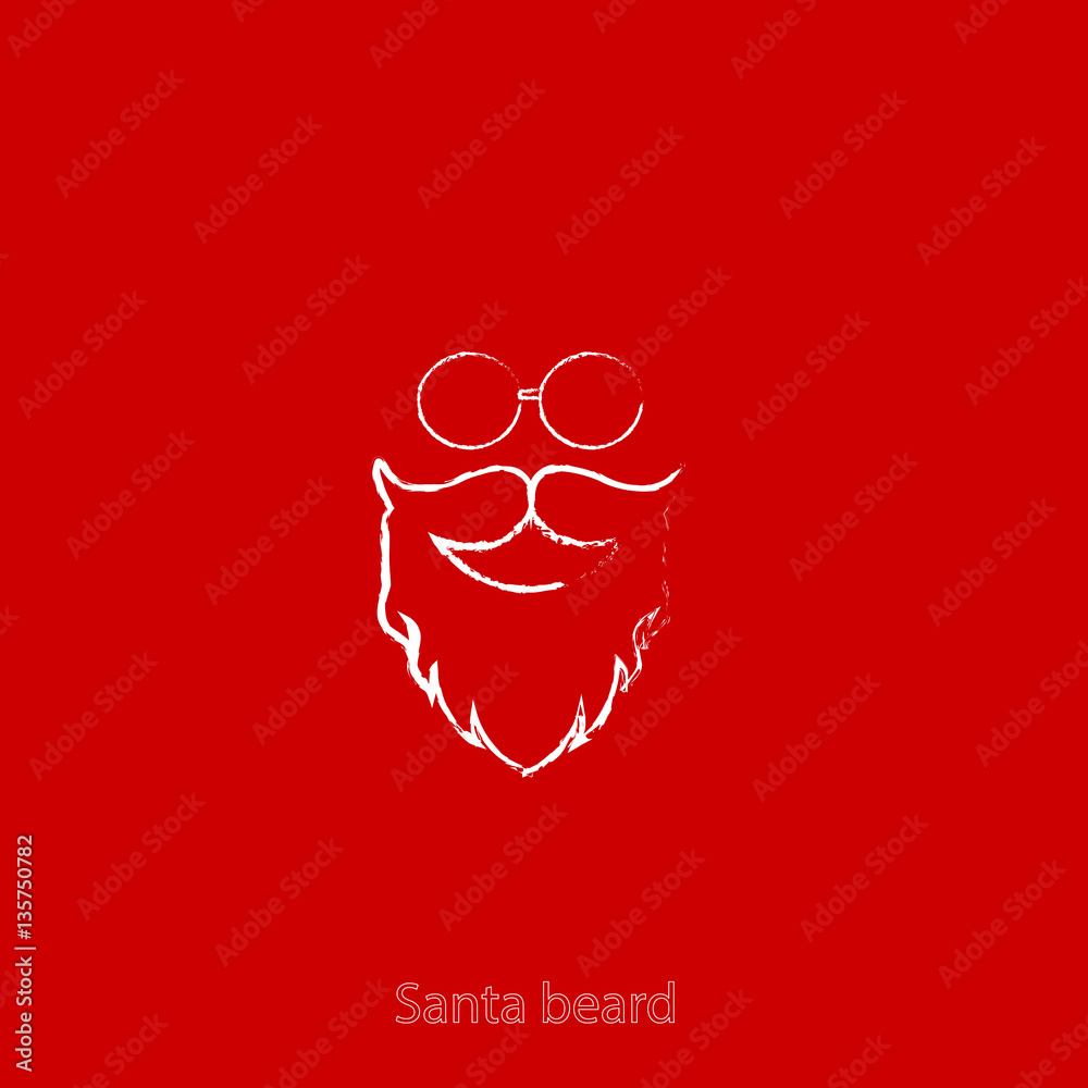 Beard with mustache and glasses of Santa Claus on red background Beard with mustache and glasses of Santa Claus on red background