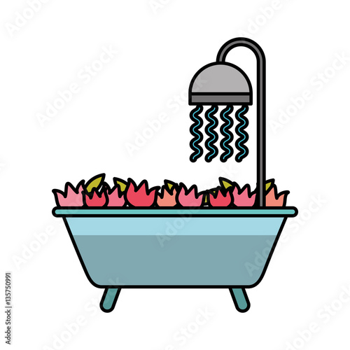 bathtub with flowers isolated icon vector illustration design