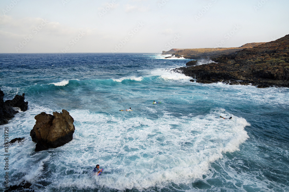 Natural pools of Tamaduste, the best places on El Hierro island to enjoy the sea, Canary islands, Spain.
