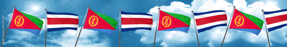 Eritrea flag with Costa Rica flag, 3D rendering
