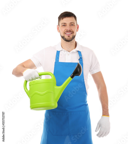Handsome gardener holding w...