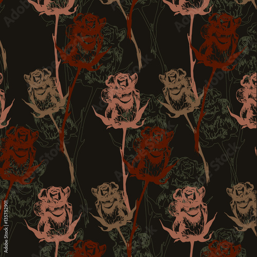 Seamless pattern of roses.