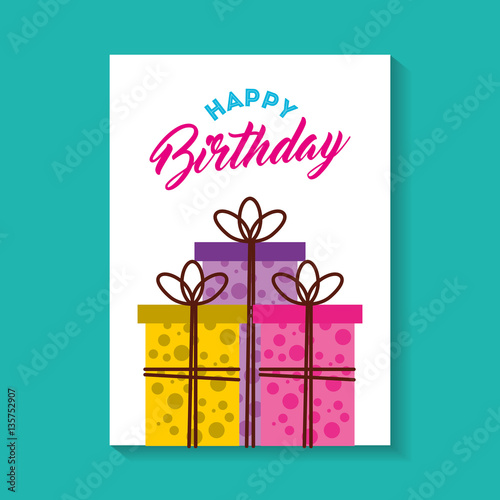 happy birthday celebration card with gifts vector illustration design