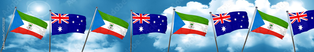 Equatorial guinea flag with Australia flag, 3D rendering Equatorial guinea flag with Australia flag, 3D rendering