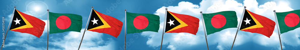 east timor flag with Bangladesh flag, 3D rendering east timor flag with Bangladesh flag, 3D rendering