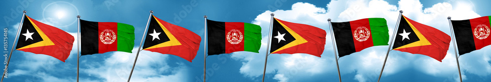 east timor flag with afghanistan flag, 3D rendering east timor flag with afghanistan flag, 3D rendering