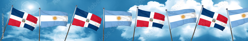 dominican republic flag with Argentine flag, 3D rendering dominican republic flag with Argentine flag, 3D rendering