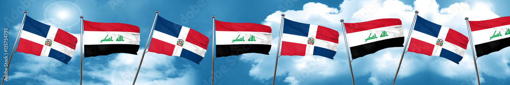 dominican republic flag with Iraq flag, 3D rendering dominican republic flag with Iraq flag, 3D rendering