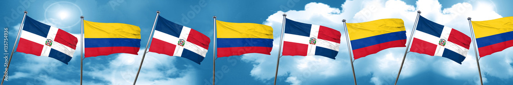 dominican republic flag with Colombia flag, 3D rendering dominican republic flag with Colombia flag, 3D rendering