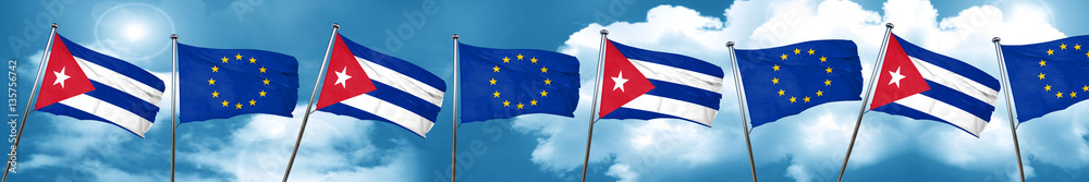 Fototapeta premium Cuba flag with european union flag, 3D rendering