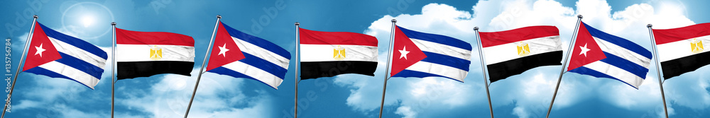 Cuba flag with egypt flag, 3D rendering Cuba flag with egypt flag, 3D rendering
