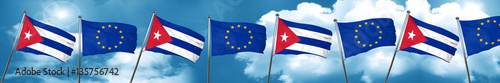 Cuba flag with european union flag, 3D rendering
