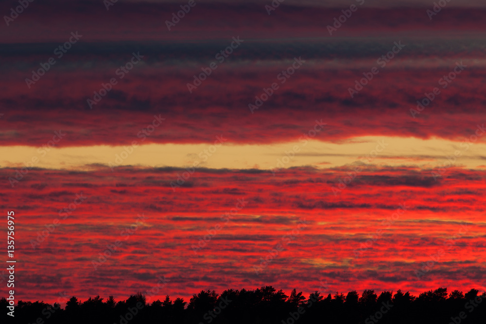 Fototapeta premium Fiery red sunset clouds