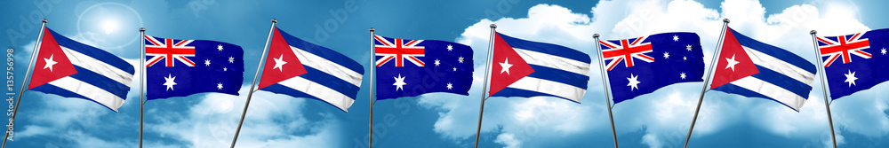 Cuba flag with Australia flag, 3D rendering Cuba flag with Australia flag, 3D rendering