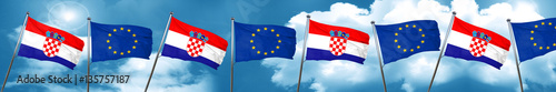 croatia flag with european union flag, 3D rendering