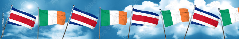 Costa Rica flag with Ireland flag, 3D rendering Costa Rica flag with Ireland flag, 3D rendering