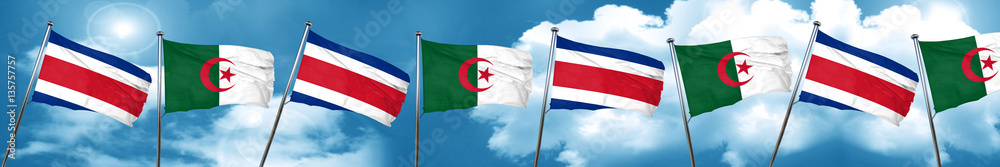 Costa Rica flag with Algeria flag, 3D rendering Costa Rica flag with Algeria flag, 3D rendering
