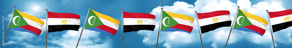Comoros flag with egypt flag, 3D rendering