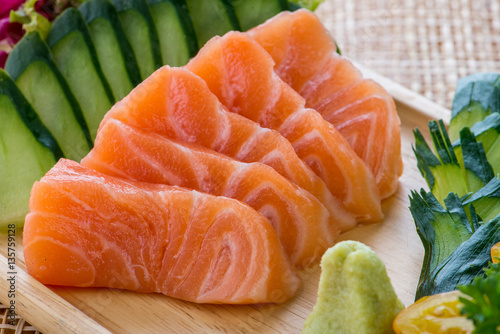 Japanese traditional food sashimi with salmon, tuna and shrimp s