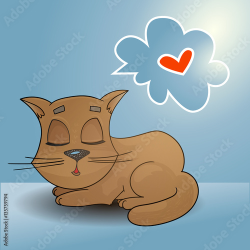 Sleeping ginger cat with a speech bubble dreaming card