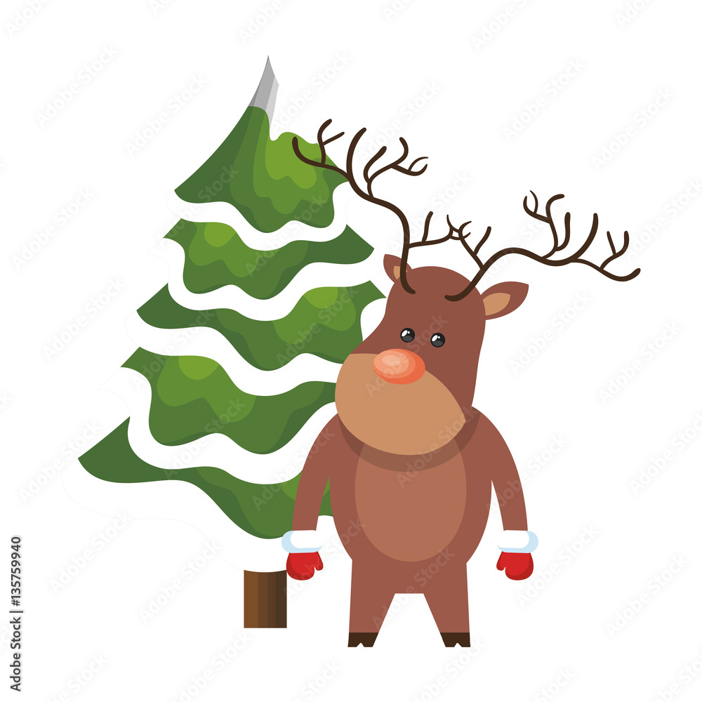 happy merry christmas reindeer card vector illustration design