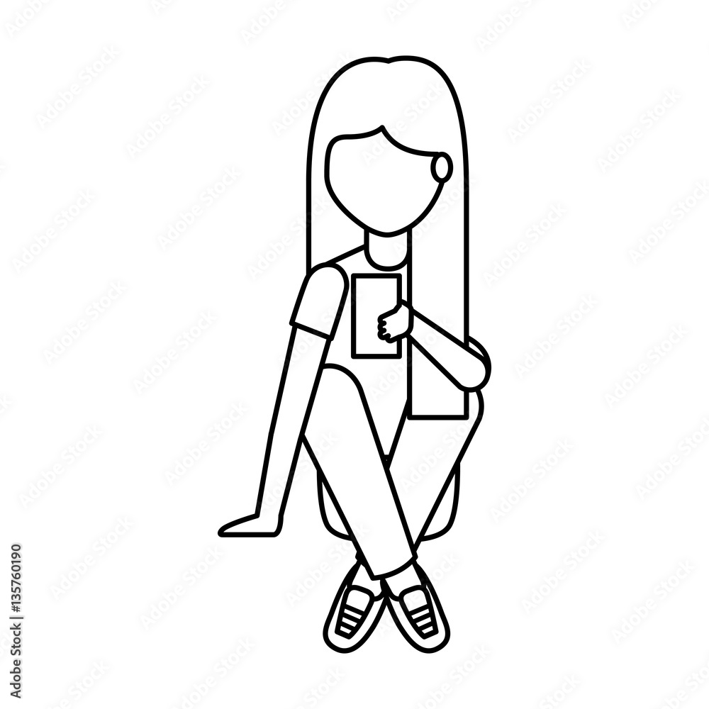Obraz premium young woman with smartphone avatar character vector illustration design
