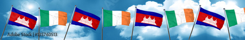 Cambodia flag with Ireland flag, 3D rendering