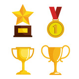 set trophies competition awards vector illustration design