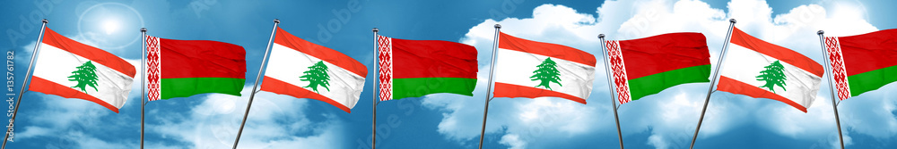 Lebanon flag with Belarus flag, 3D rendering Lebanon flag with Belarus flag, 3D rendering