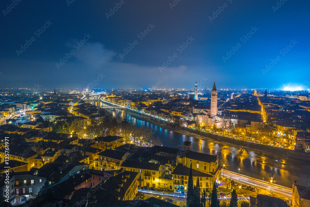 skyline of Verona in Italy at night