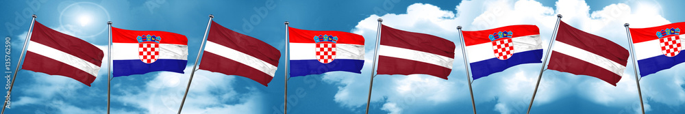 Latvia flag with Croatia flag, 3D rendering Latvia flag with Croatia flag, 3D rendering