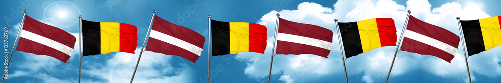 Latvia flag with Belgium flag, 3D rendering Latvia flag with Belgium flag, 3D rendering