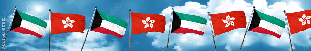 Kuwait flag with Hong Kong flag, 3D rendering Kuwait flag with Hong Kong flag, 3D rendering