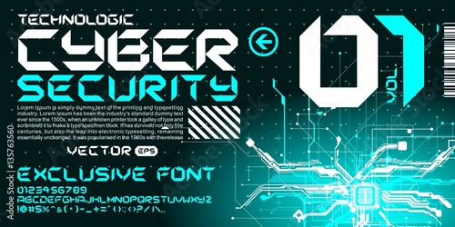 hi-tech Techno font trance style lettering vector
