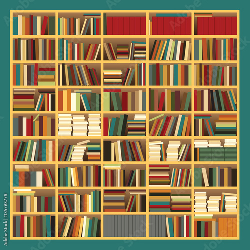 Big Bookshelf. Vector Illustration of a Big Bookshelf with Pastel Colored Books