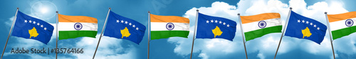 Kosovo flag with India flag, 3D rendering