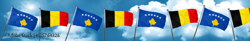 Kosovo flag with Belgium flag, 3D rendering