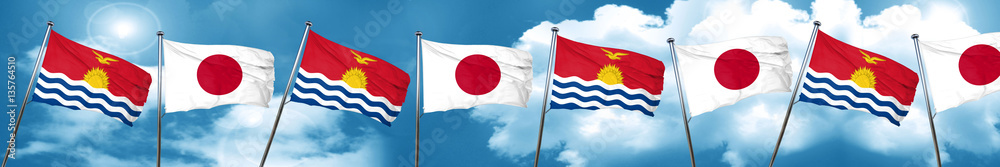 Kiribati flag with Japan flag, 3D rendering Kiribati flag with Japan flag, 3D rendering