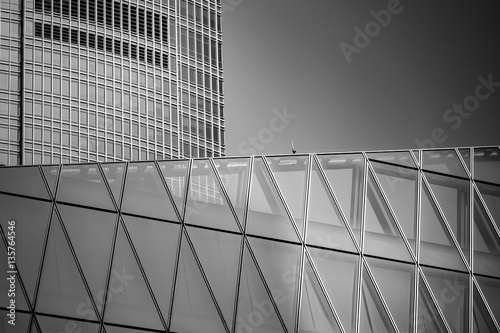 windows of commercial building in Hong Kong with B&W color 