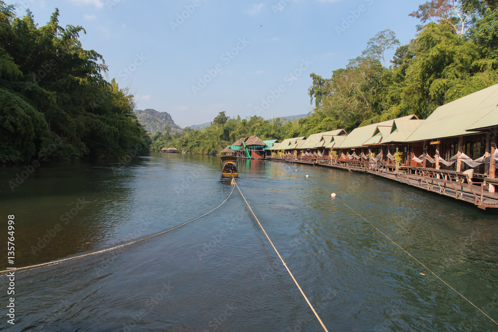 Fototapeta premium Home raft at Sagklaburi attractions Kanchanaburi , Thailand