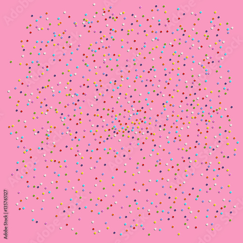 colorfull flat vector cream texture sprinkles topping as confectionery sweet or confetti on pink glaze background