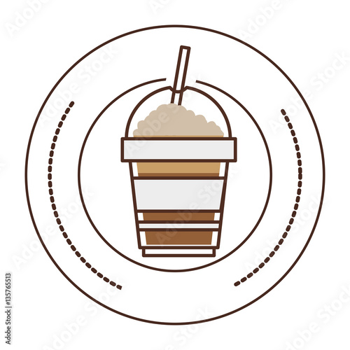 sticker stamp circular with glass disposable of cappuccino with Skinny drinks vector illustration