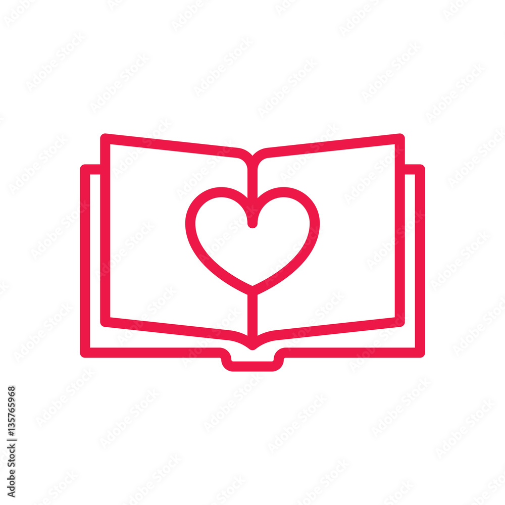 book thin line red icon on white background, happy valentine day