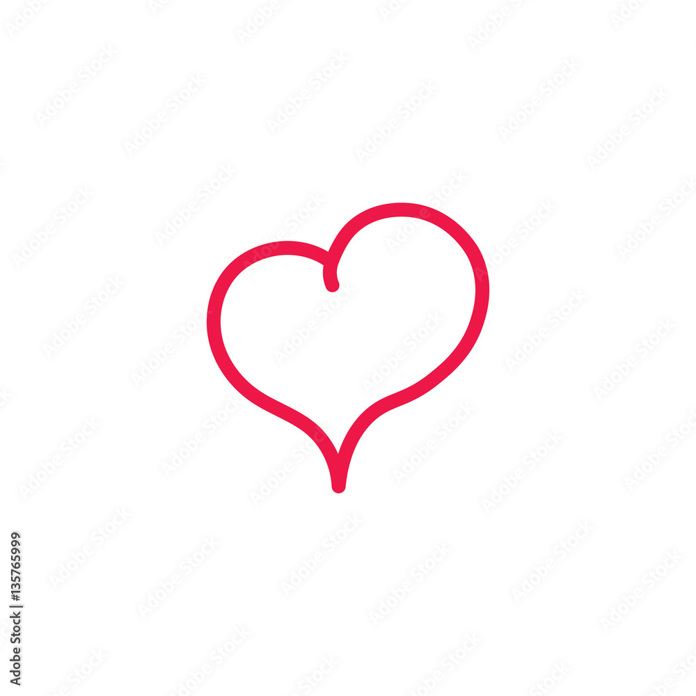 heart thin line red icon on white background, happy valentine da